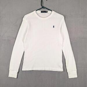 Polo Ralph Lauren Mens M White Waffle Knit Thermal Shirt Streetwear Navy Horse